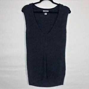 Loft Navy Knit Sweater Oversized Vest V Neck Pull Over Size Medium Classic Cozy